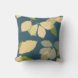 Modern Fall Leaves with Teal Background Cushion
