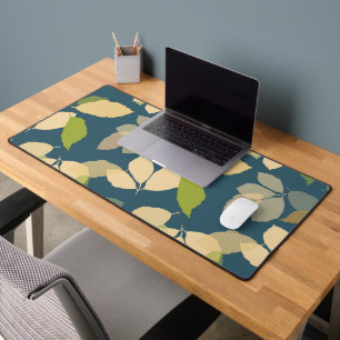 Modern Fall Leaves with Teal Background Desk Mat