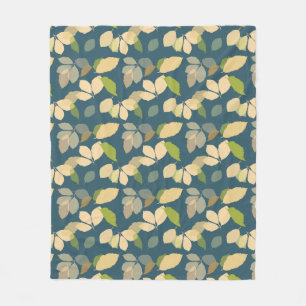 Modern Fall Leaves with Teal Background Fleece Blanket