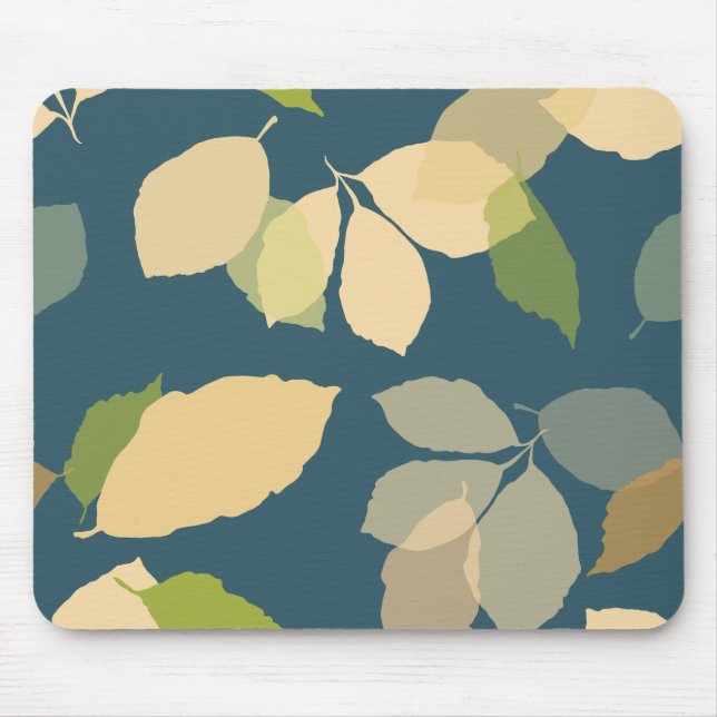 Modern Fall Leaves with Teal Background Mouse Pad (Front)
