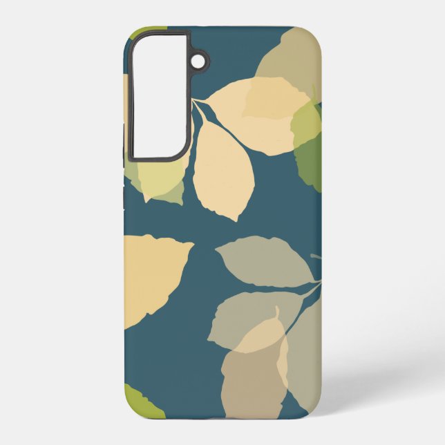 Modern Fall Leaves with Teal Background Samsung Galaxy S22+ Case (Back)