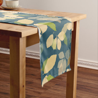 Modern Fall Leaves with Teal Background Short Table Runner