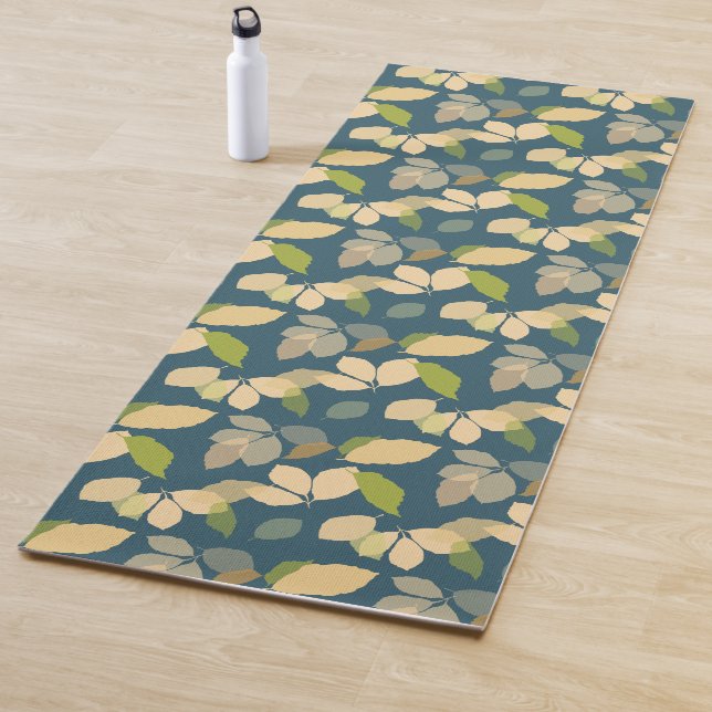 Modern Fall Leaves with Teal Background Yoga Mat (In Situ)