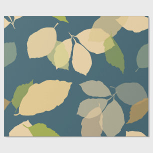 Modern Fall Leaves with Teal Blue Background Wrapping Paper