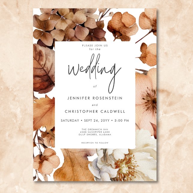 Modern Fall Neutral Floral Frame Wedding Invitation (Modern Fall Neutral Floral Frame Wedding)