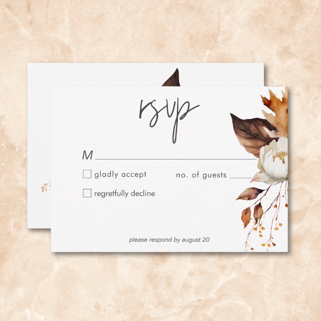 Modern Fall Neutral Floral Frame Wedding No Dinner RSVP Card (Modern Fall Neutral Floral Frame Wedding QR Code RSVP Card)