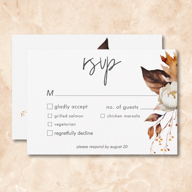 Modern Fall Neutral Floral Frame Wedding RSVP Card (Creator Uploaded)