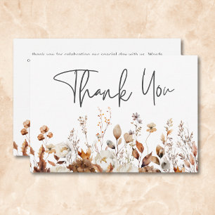 Modern Fall Neutral Floral Frame Wedding Thank You Card