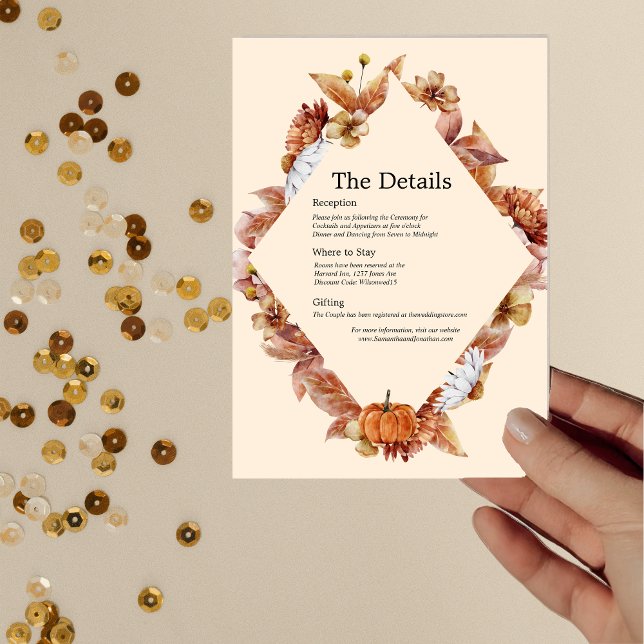 Modern Fall Orange BOHO Wedding Details Card (Creator Uploaded)