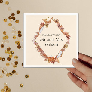 Modern Fall Orange BOHO Wedding Dinner Cocktail Napkin