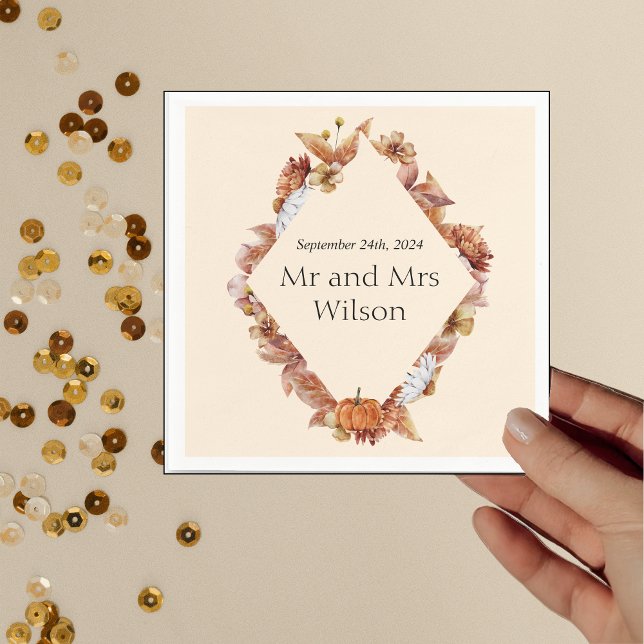 Modern Fall Orange BOHO Wedding Dinner Cocktail Napkin (Creator Uploaded)