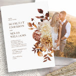 Modern Fall Photo Wedding Invitation<br><div class="desc">Modern Fall Photo Wedding Invitation. This elegant and rustic wedding invitation features hand-painted watercolor burnt orange and terracotta leaves, cream and beige dahlias, and beautiful rust-coloured roses perfect for a fall or autumn wedding! The back of the invite has a photo for personalising. Find matching items in the White Fall...</div>