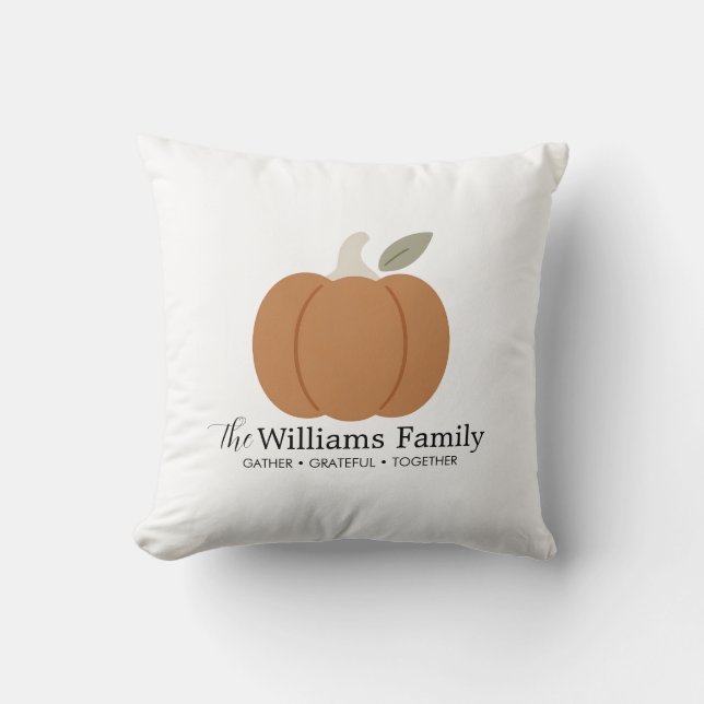 Modern Fall Pumpkin Family Name Thanksgiving Cushion (Front)