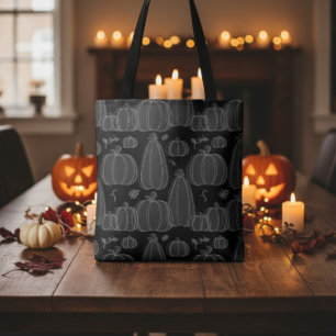 Modern Fall Pumpkin Pattern in Black and White Tote Bag