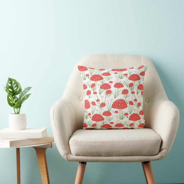 Modern Fall Red Mushroom Pattern Drawing Cushion (Chair)