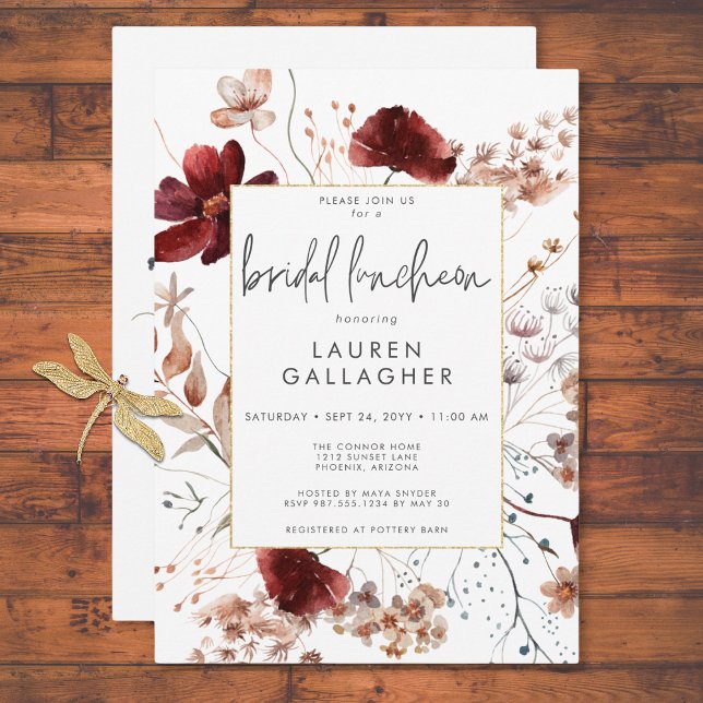 Modern Fall Rust Wildflower Frame Bridal Luncheon Invitation (Modern Fall Rust Wildflower Frame Bridal Luncheon Invitation)