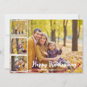 Modern Fall thanksgiving family photo collage Holiday Card