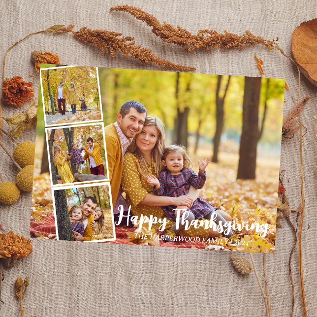 Modern Fall thanksgiving family photo collage  Holiday Card (Creator Uploaded)
