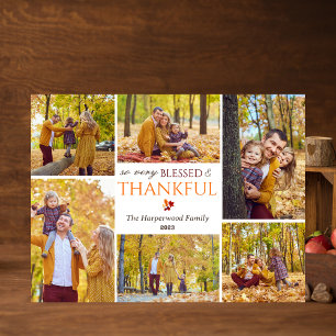 Modern Fall thanksgiving family photo collage Holiday Postcard