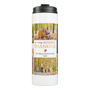 Modern Fall thanksgiving family photo collage Thermal Tumbler