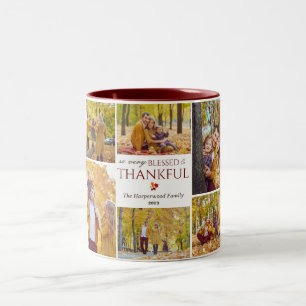 Modern Fall thanksgiving family photo collage Two-Tone Coffee Mug