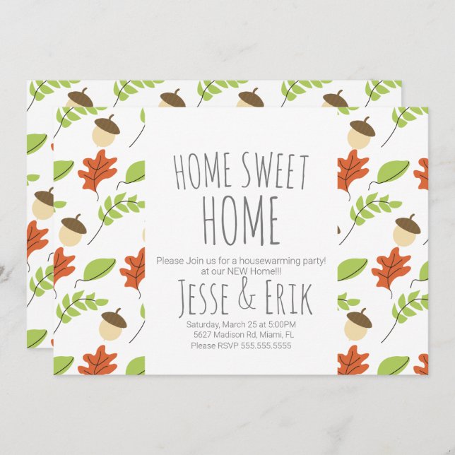 Modern Fall Trees and Acorn Housewarming Party Invitation (Front/Back)