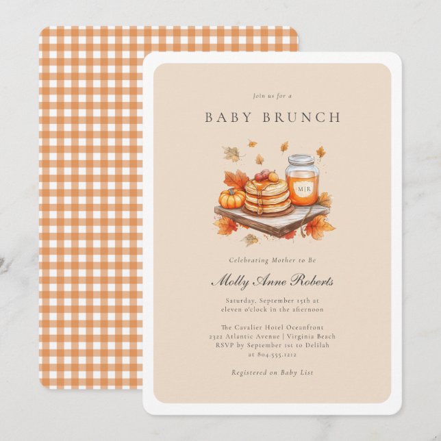 Modern Fall Watercolor Baby Brunch Invitation (Front/Back)