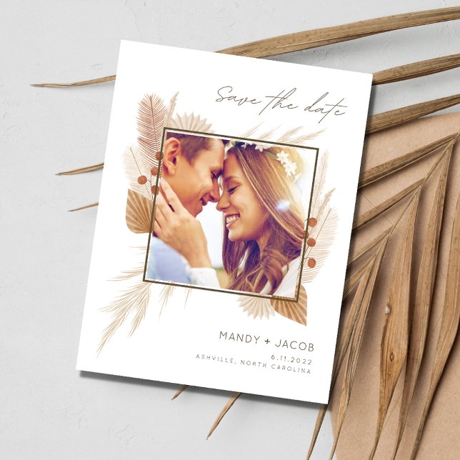 Modern Fall Wedding Photo Boho Save the Date Announcement Postcard (Modern Fall Wedding Photo Boho Save the Date Postcard)