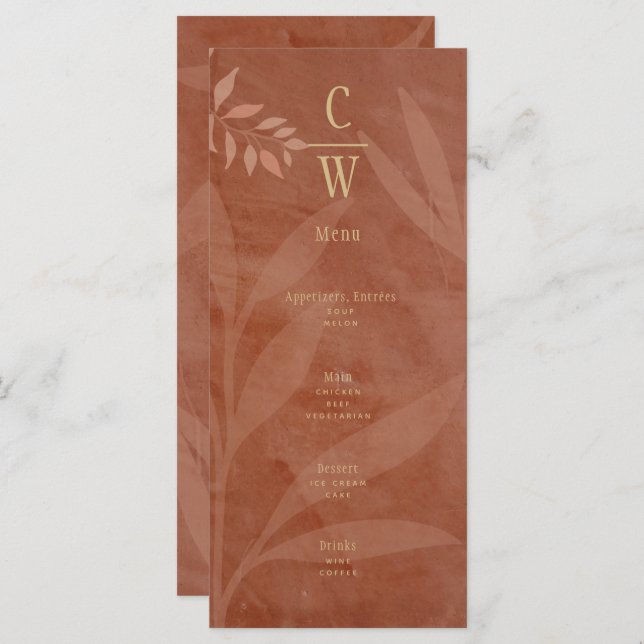 Modern FALL Wedding Terracotta Gold Leaves Menu (Front/Back)