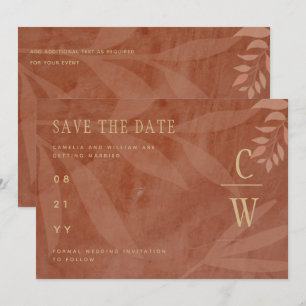 Modern FALL Wedding Terracotta Gold Leaves Save The Date