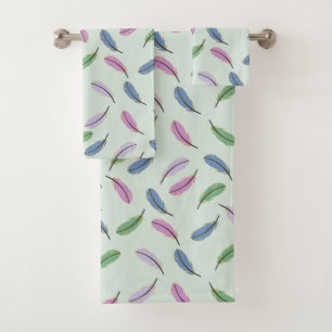 Modern Falling Feathers Pastel Blue Bath Towel Set