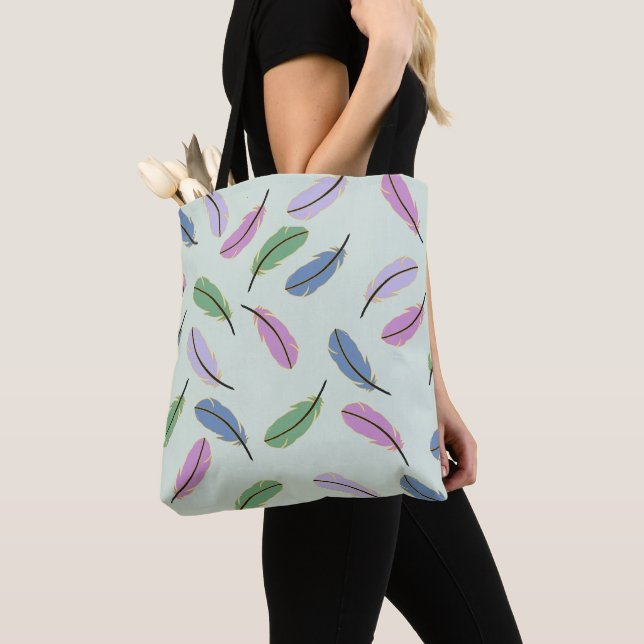 Modern Falling Feathers Pastel Tote Bag (Close Up)
