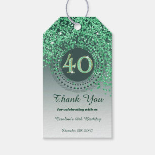 Modern Falling Green Glitter 40th Birthday Gift Tags