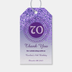Modern Falling Purple Glitter 70th Birthday Gift Tags