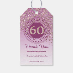 Modern Falling Rose Gold Glitter 60th Birthday Gift Tags