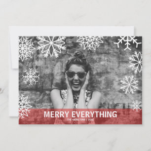Modern Falling snowflakes  Holiday red PHOTO Card
