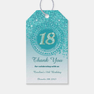Modern Falling Teal Blue Glitter 18th Birthday Gift Tags
