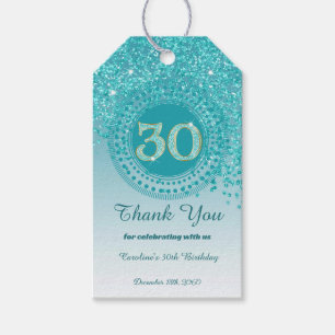 Modern Falling Teal Blue Glitter 30th Birthday Gift Tags