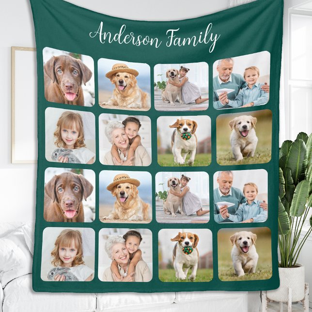 Modern Family 16 Photo Collage Customised Colour  Fleece Blanket (Creator Uploaded)
