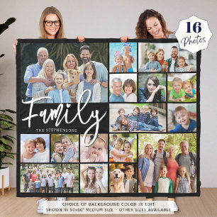 Modern FAMILY 16 Photo Collage Your Colour Fleece Blanket