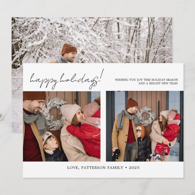 Modern Family 3 Photo Christmas Holiday Card (Front/Back)