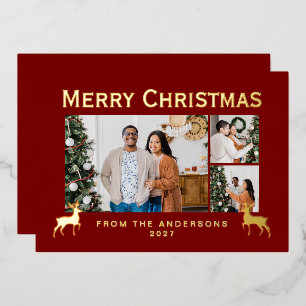 Modern Family 3 Photo Collage Elegant Christmas Foil Holiday Card