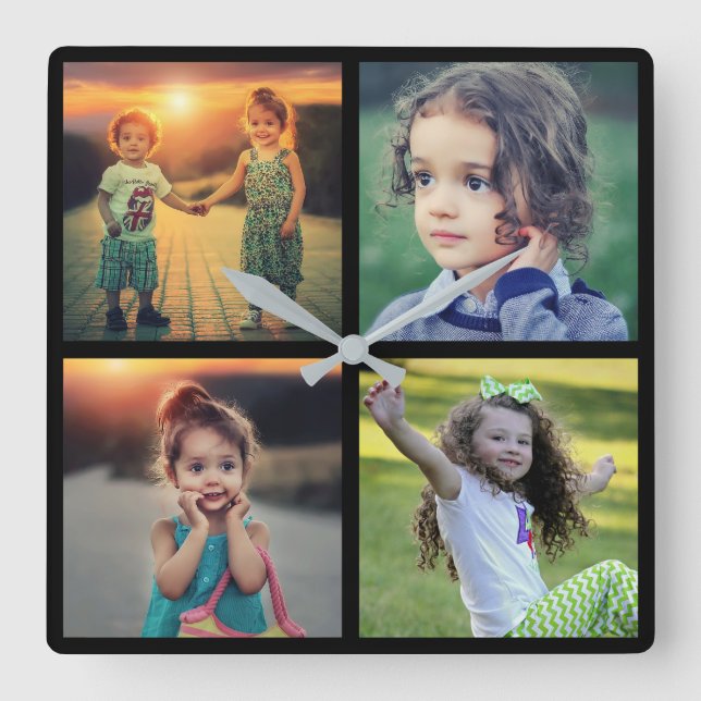 Modern Family 4 photos kids photo collage Square Wall Clock (Front)