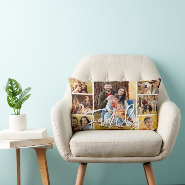 Modern Family 7 Photo Collage Script Lumbar Cushion (Chair)