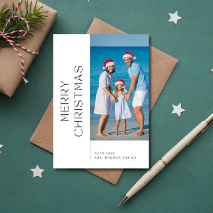 Modern Family Beach Merry Christmas Photo Blue Holiday Card