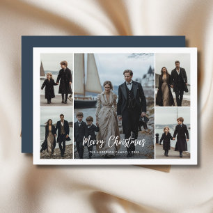 Modern Family Blue Nautical Christmas Beach Photo  Holiday Card