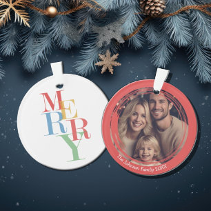 Modern Family Christmas Merry Festive Photo Ornament