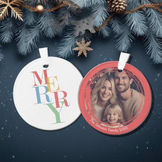 Modern Family Christmas Merry Festive Photo Ornament