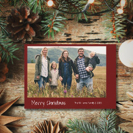 Modern Family Christmas Photo Festive Red  Holiday Card