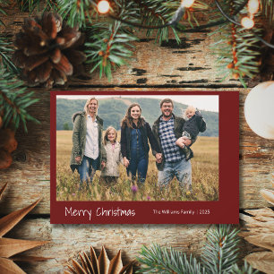 Modern Family Christmas Photo Festive Red  Holiday Card
